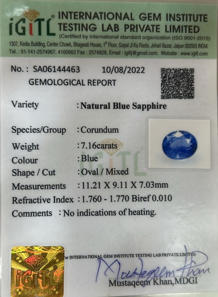 Blue Sapphire - 7.16 Carat