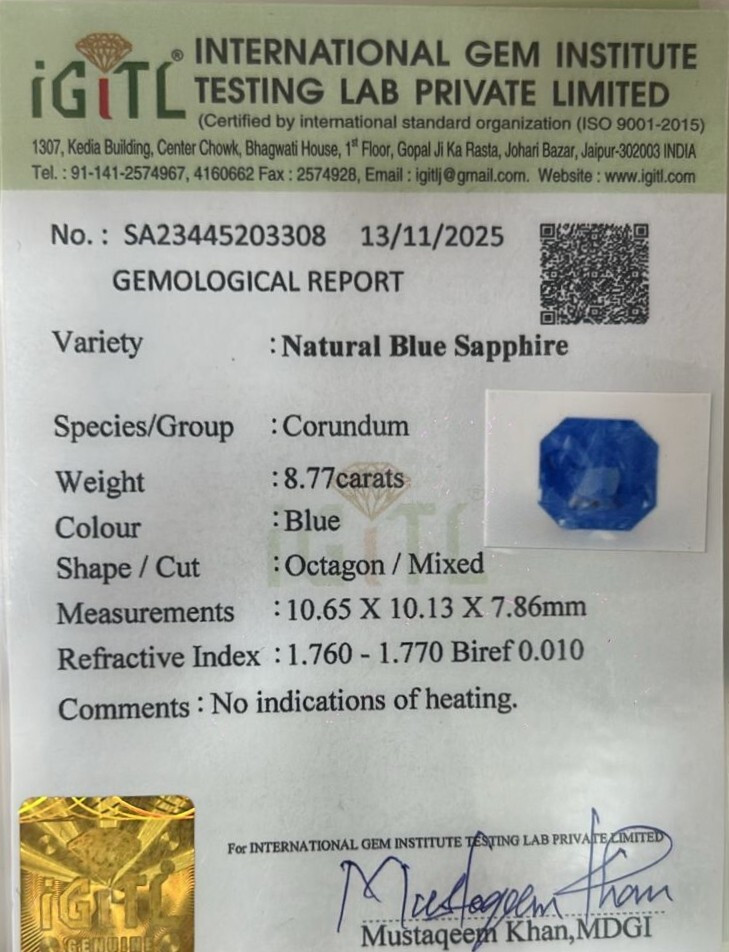 Blue Sapphire - 8.77 Carat