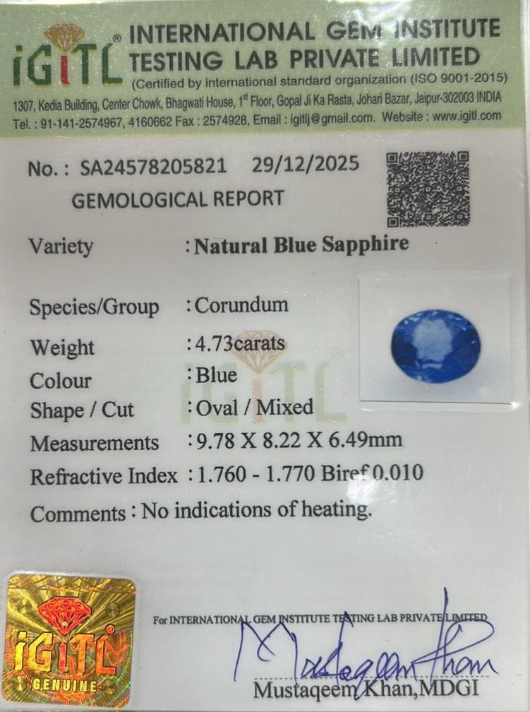 Blue Sapphire - 4.73 Carat