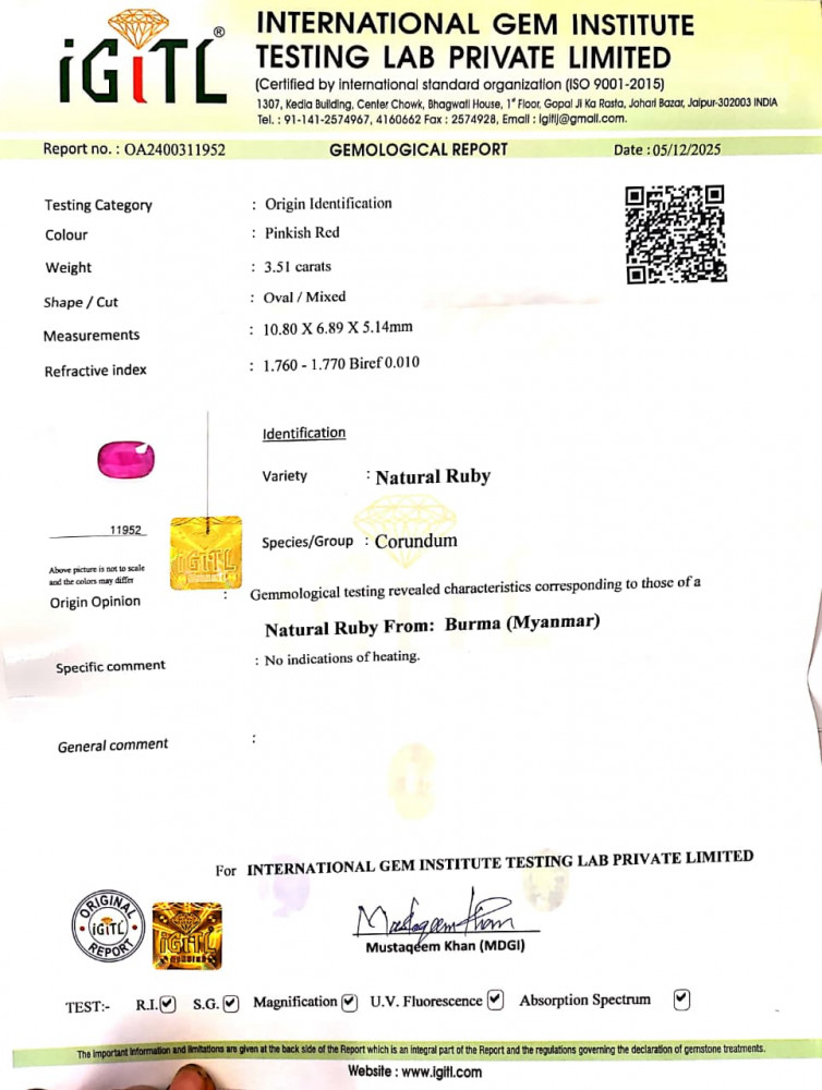 Burma Natural Ruby -  3.51 Carat