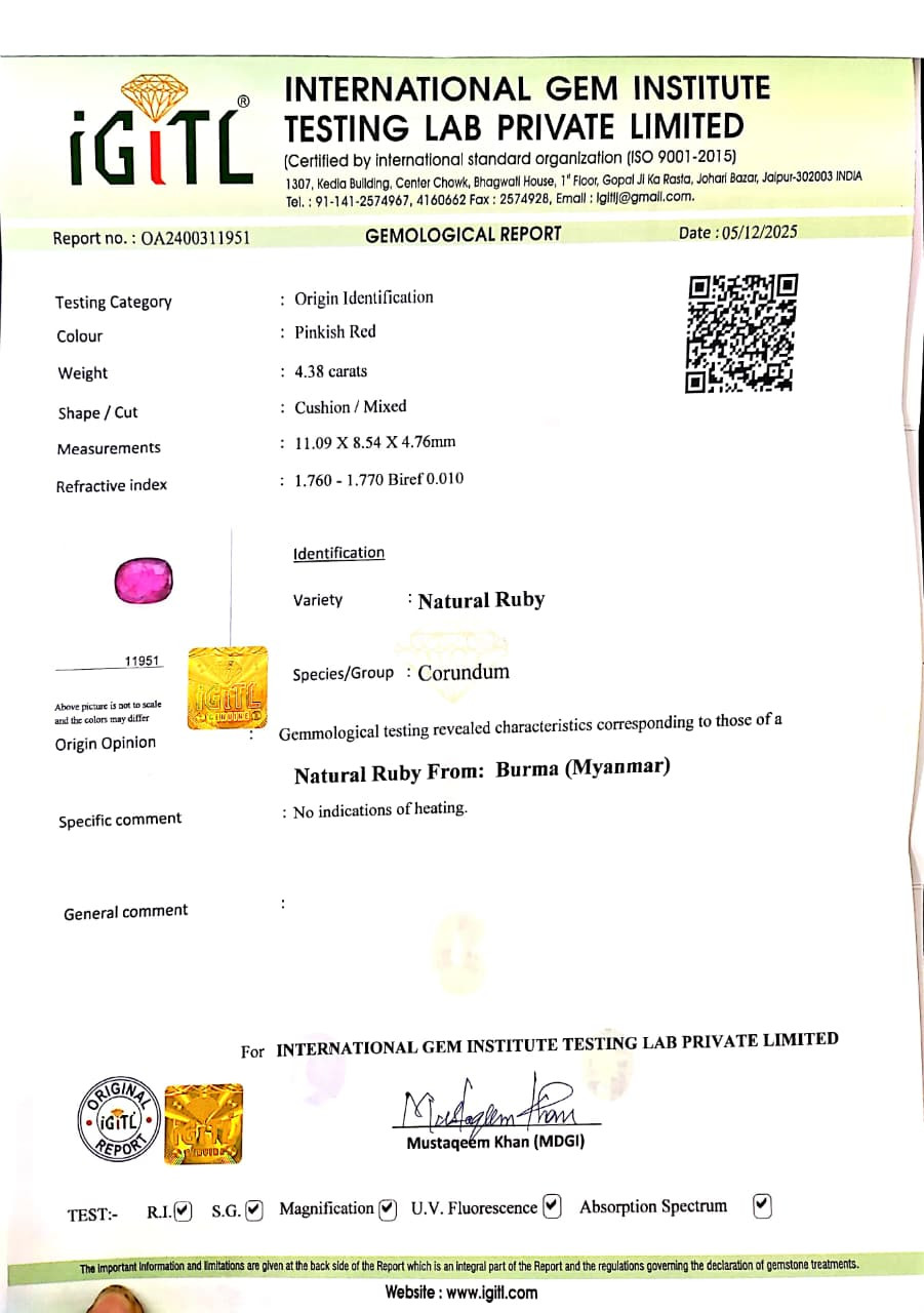 Burma Natural Ruby -  4.38 Carat