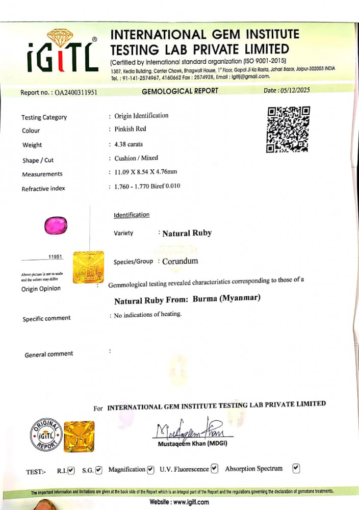 Burma Natural Ruby -  4.38 Carat