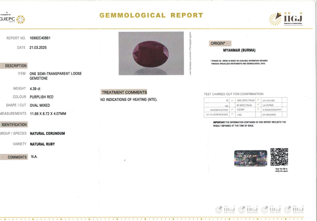 Burma Natural Ruby -  4.39 Carat