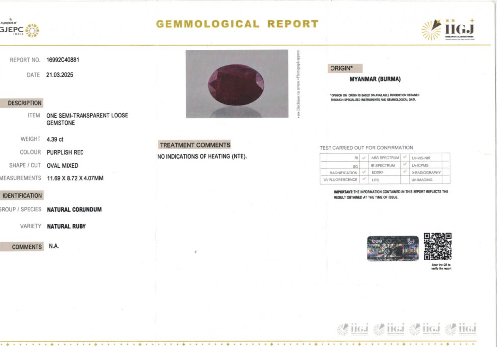 Burma Natural Ruby -  4.39 Carat