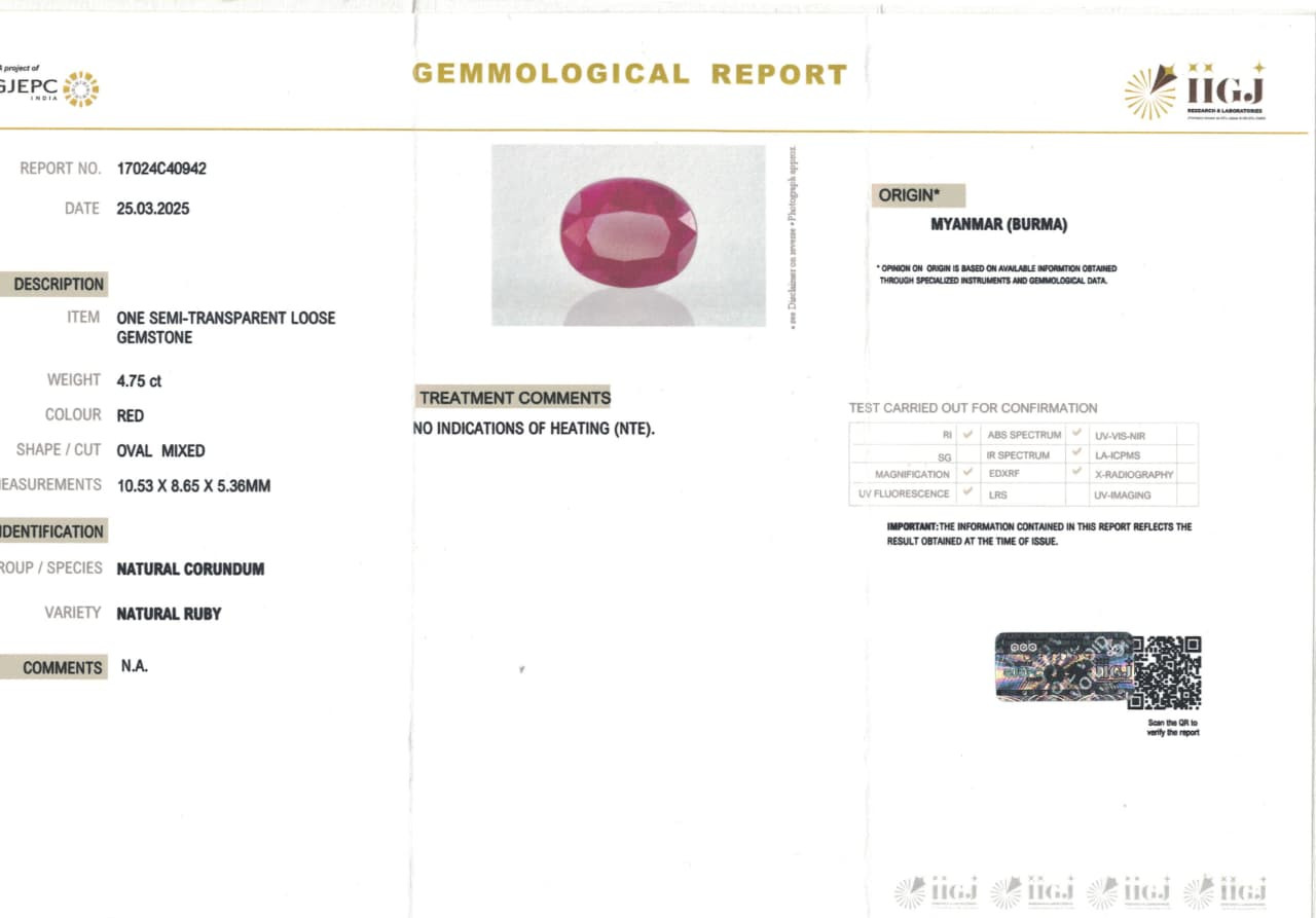 Burma Natural Ruby -  4.75 Carat