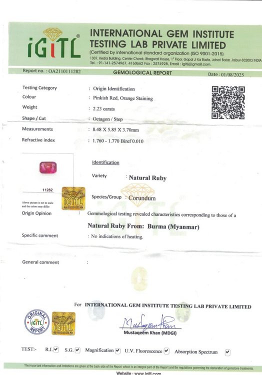 Burma Natural Ruby - 2.23 Carat
