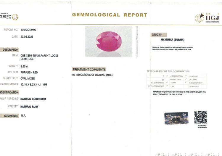 Burma Natural Ruby - 3.65 Carat