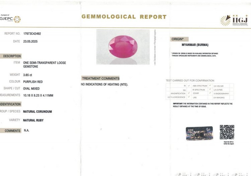 Burma Natural Ruby - 3.65 Carat