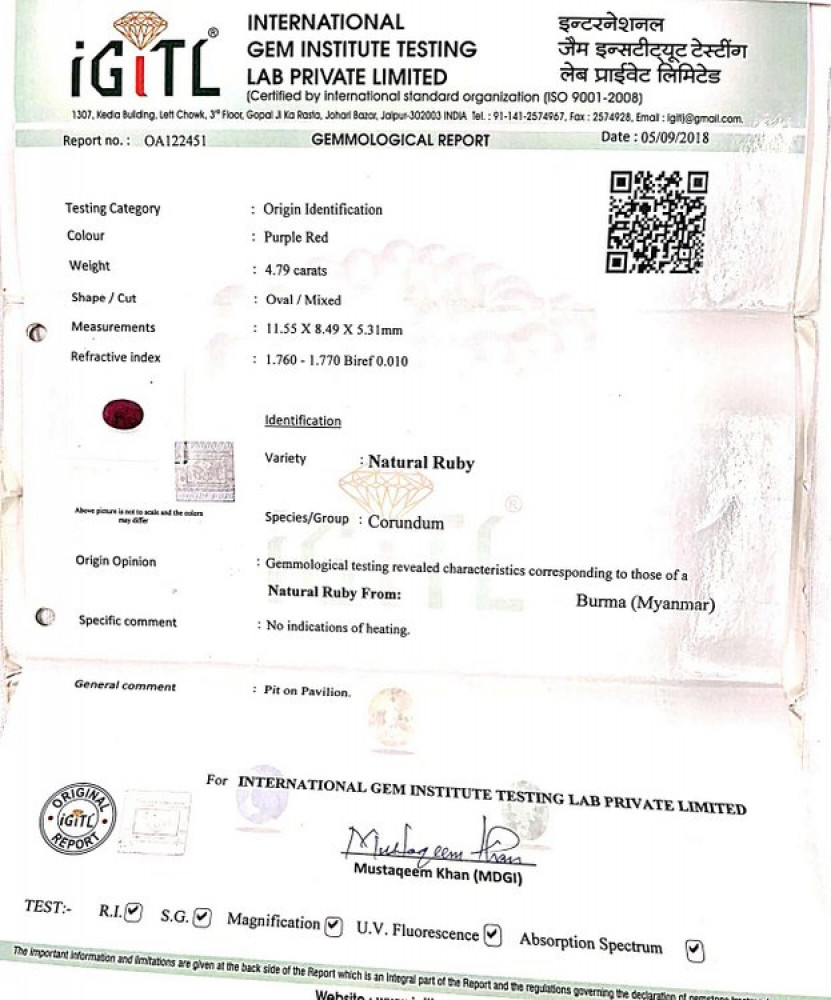 Burma Natural Ruby - 4.79 Carat