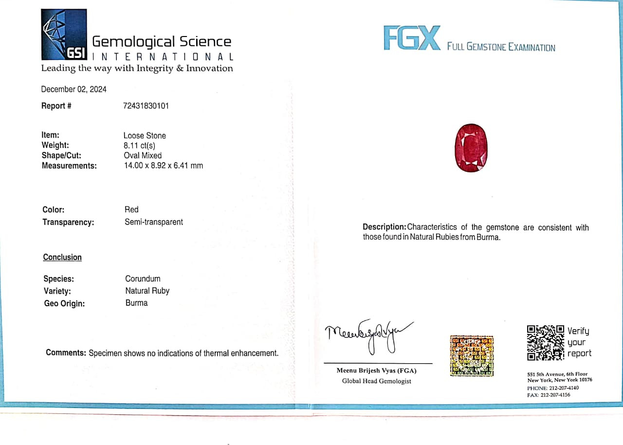 Burma Natural Ruby - 8.11 Carat
