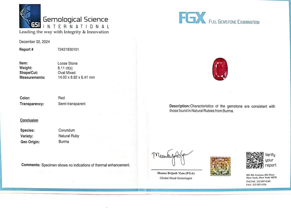 Burma Natural Ruby - 8.11 Carat