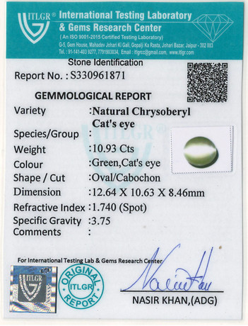 Cat's Eye Chrysoberyl - 10.93 Carat