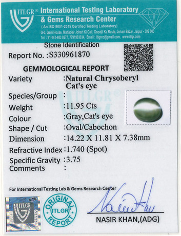 Cat's Eye Chrysoberyl - 11.95 Carat