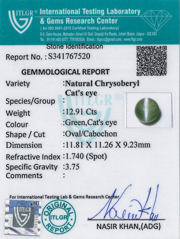 Cat's Eye Chrysoberyl - 12.91 Carat
