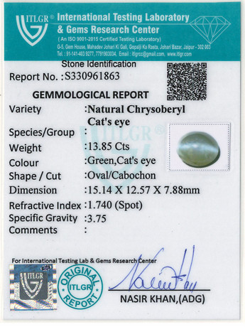 Cat's Eye Chrysoberyl - 13.85 Carat