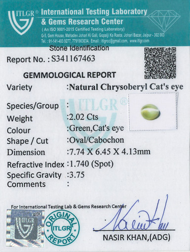 Cat's Eye Chrysoberyl - 2.02 Carat
