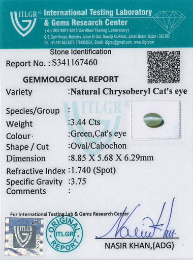 Cat's Eye Chrysoberyl - 3.44 Carat
