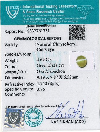 Cat's Eye Chrysoberyl - 4.69 Carat