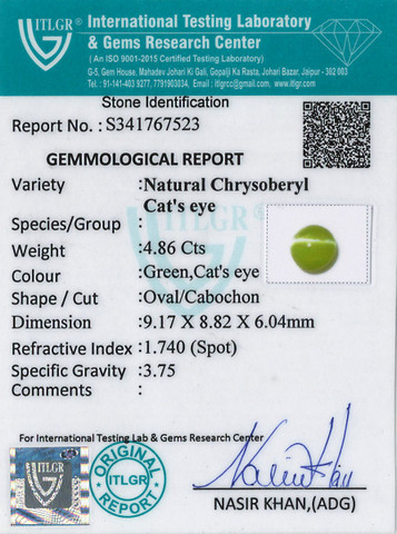 Cat's Eye Chrysoberyl - 4.86 Carat
