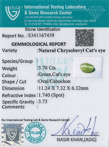 Cat's Eye Chrysoberyl - 5.7 Carat
