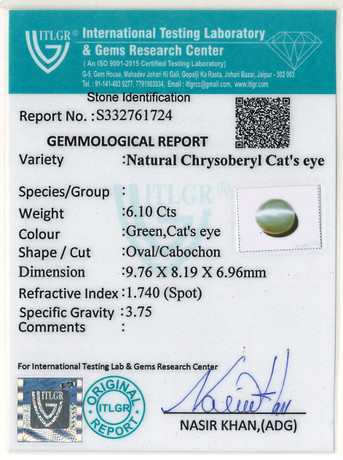 Cat's Eye Chrysoberyl - 6.1 Carat