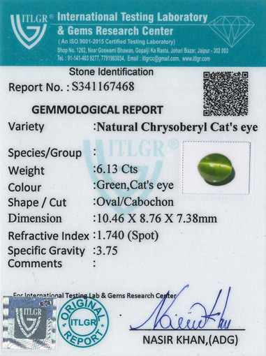Cat's Eye Chrysoberyl - 6.13 Carat