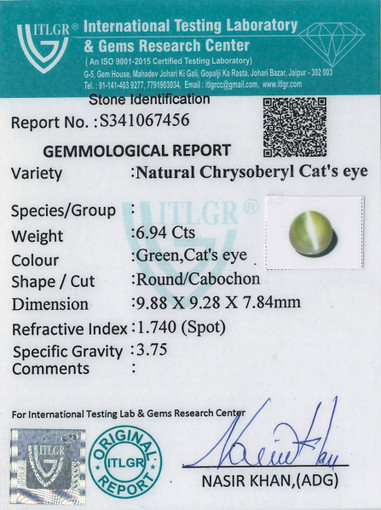 Cat's Eye Chrysoberyl - 6.94 Carat