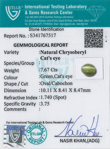 Cat's Eye Chrysoberyl - 7.67 Carat