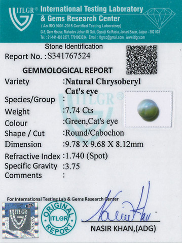 Cat's Eye Chrysoberyl - 7.74 Carat