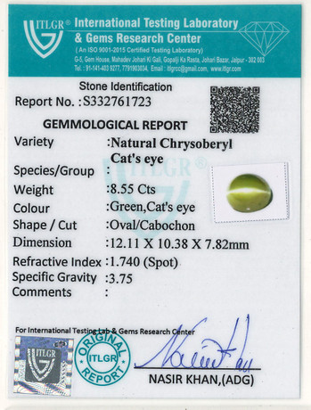 Cat's Eye Chrysoberyl - 8.55 Carat