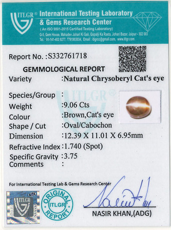 Cat's Eye Chrysoberyl - 9.06 Carat