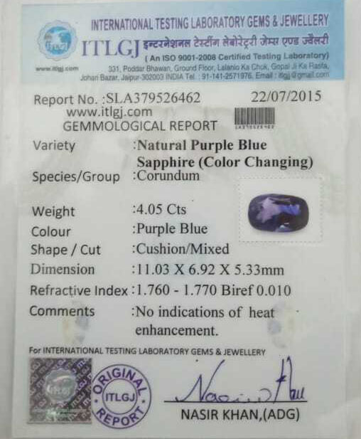 Color Change Sapphire - 4.05 Carat