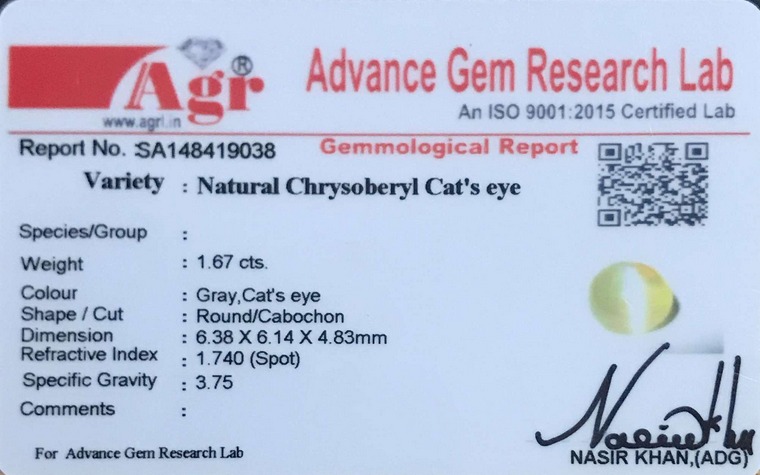 Cat's Eye Chrysoberyl - 1.67 Carat