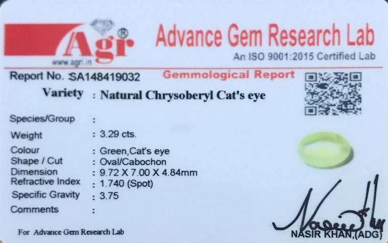 Cats Eye Chrysoberyl - 3.29 Carat