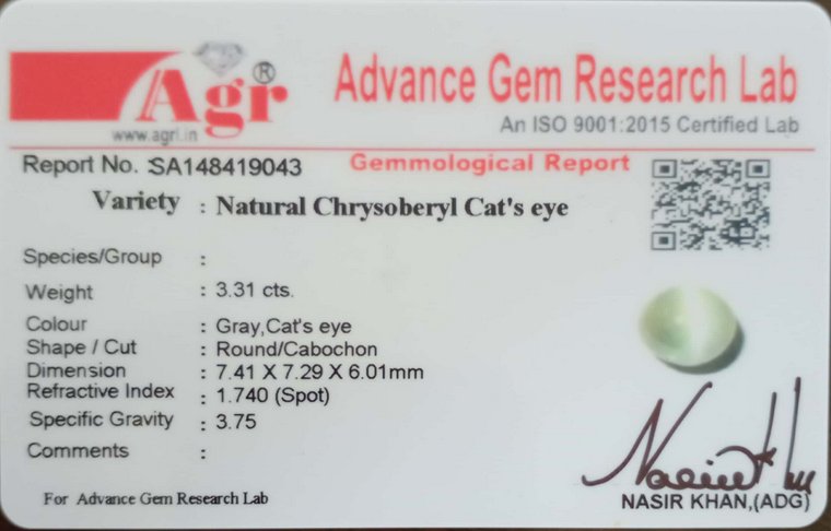 Cat's Eye Chrysoberyl - 3.31 Carat
