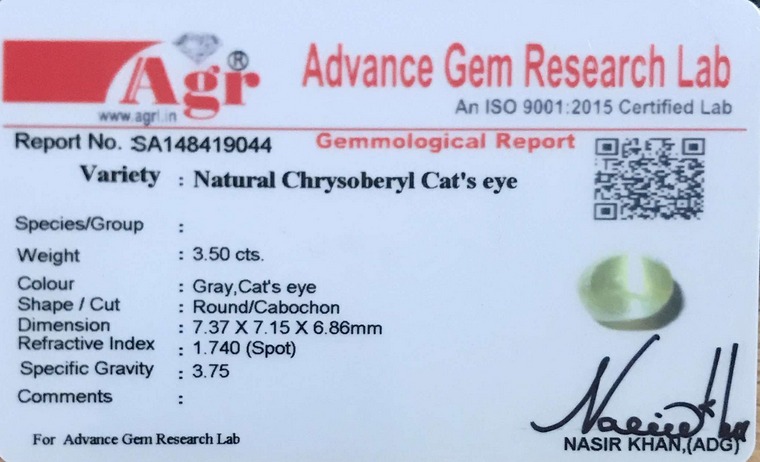 Cats Eye Chrysoberyl - 3.50 Carat