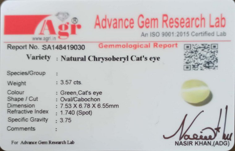 Cat's Eye Chrysoberyl - 3.57 Carat