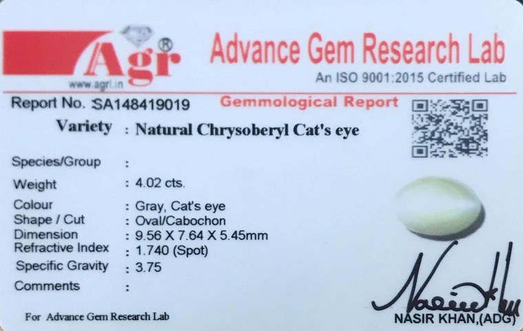 Cats Eye Chrysoberyl - 4.02 Carat