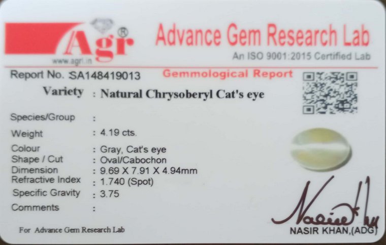 Cat's Eye Chrysoberyl - 4.19 Carat