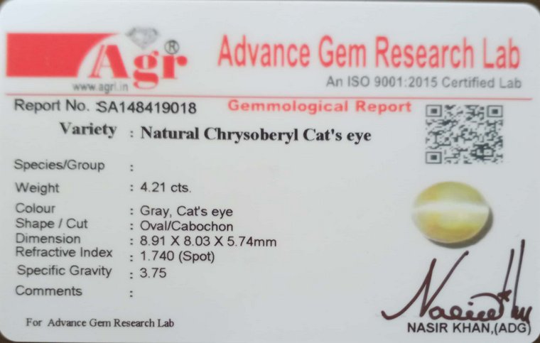Cat's Eye Chrysoberyl - 4.21 Carat