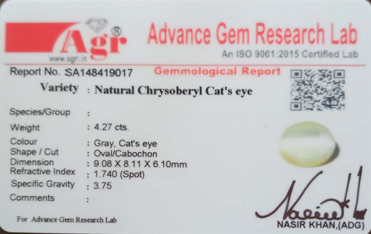Cat's Eye Chrysoberyl - 4.27 Carat