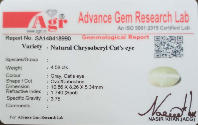 Cat's Eye Chrysoberyl - 4.58 Carat