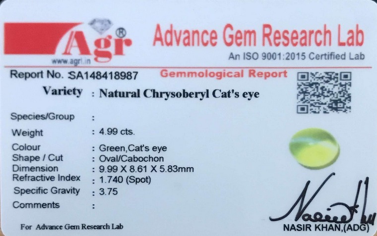 Cat's Eye Chrysoberyl - 4.99 Carat