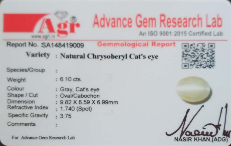Cat's Eye Chrysoberyl - 6.10 Carat