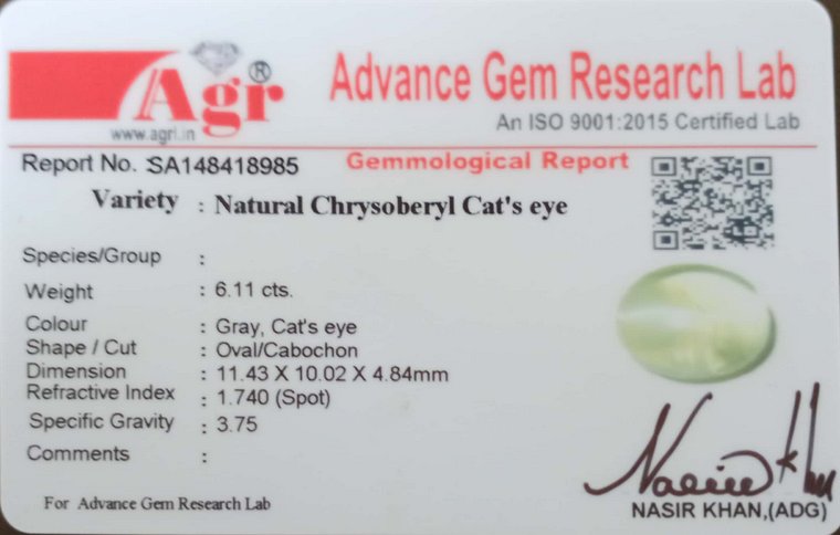 Cat's Eye Chrysoberyl - 6.11 Carat