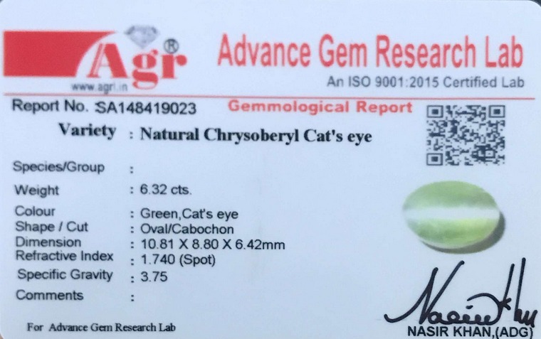 Cat's Eye Chrysoberyl - 6.32 Carat