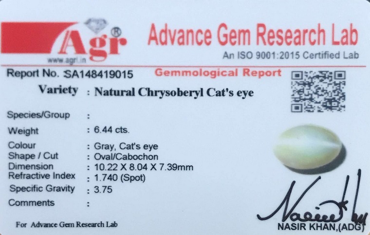 Cat's Eye Chrysoberyl - 6.44 Carat