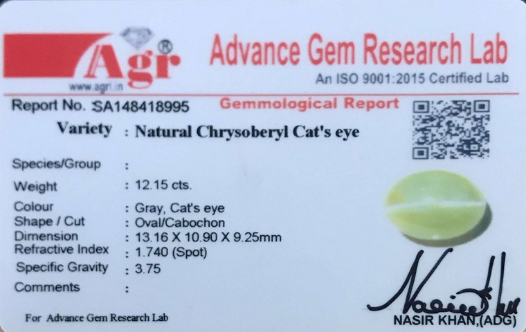Cat's Eye Chrysoberyl - 12.15 Carat