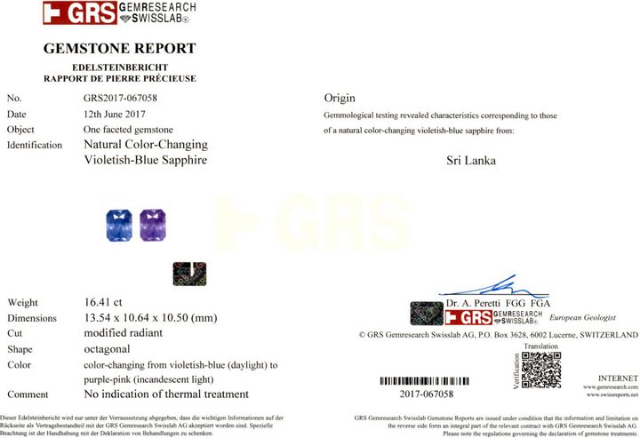Color Change Sapphire - 16.41 Carat