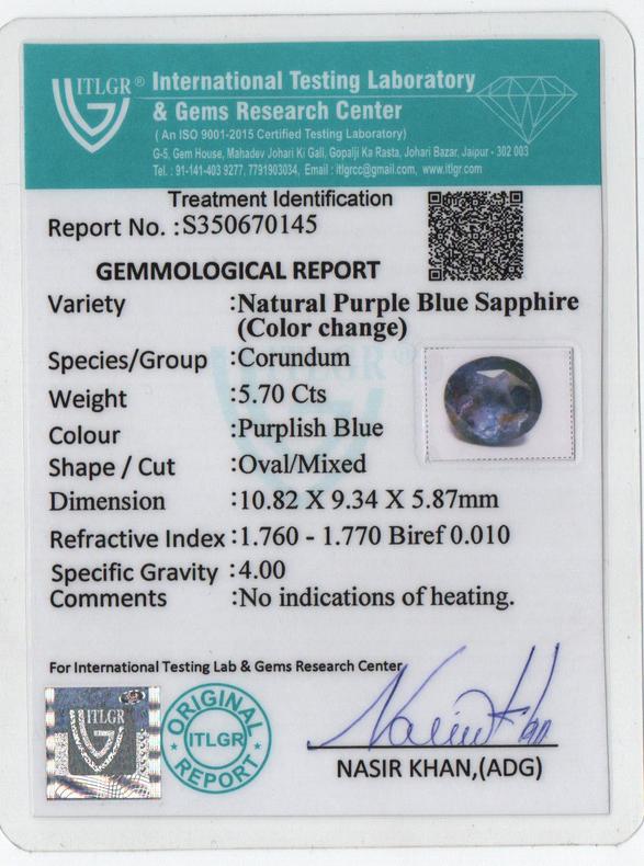 Color Change Sapphire - 5.7 Carat